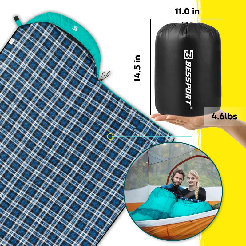 Bessport Sleeping Bag Winter | Flannel Lined 18â„‰ - 32â„‰ Extreme 3-4 Season Warm & Cool Weather Adult Sleeping Bags Large | Lightweight, Waterproof for Camping, Backpacking, Hiking - Image 5